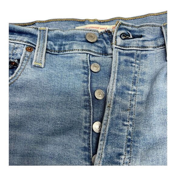 Levi Ribcage Straight Ankle Jeans Sz 29 Raw Hem High Rise Distressed - Picture 6 of 9